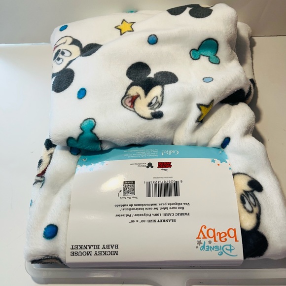 Disney Baby Soft & Cuddly Mickey Mouse Faces Stars White Baby Blanket 30" x 40" - Picture 8 of 12